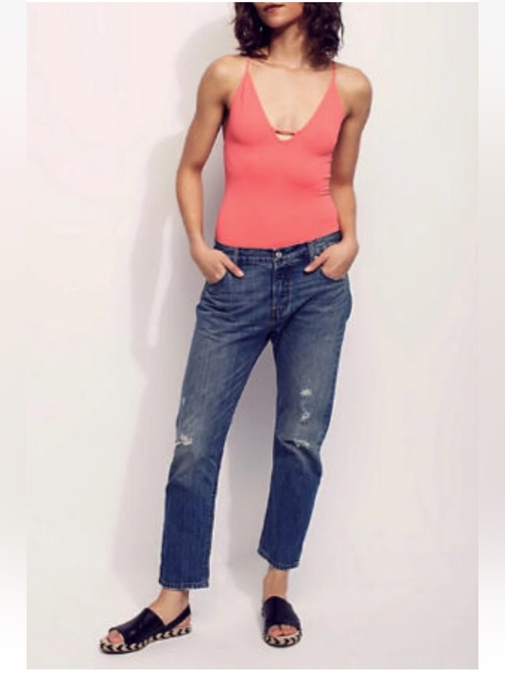 FREE PEOPLE INTIMATELY WOMEN'S CORAL SLEEVELESS MOVE ALONG BODYSUIT Sz XS/S